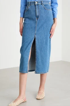 Gonna longuette in jeans - Azzurro