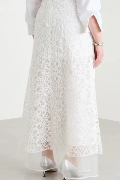 Gonna lunga in macramè e organza - Bianco