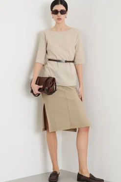 Gonna midi con spacchi - Beige