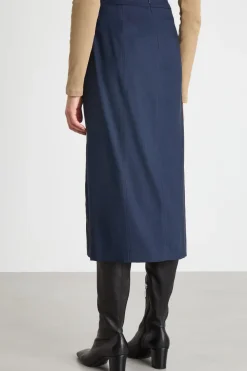 Gonna midi con spacco centrale - Blu