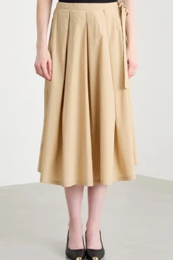 Gonna midi in popeline - Beige