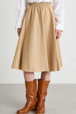 Gonna midi in popeline - Beige