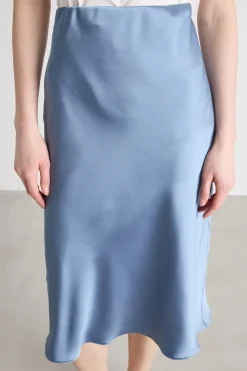 Gonna midi in raso - Azzurro
