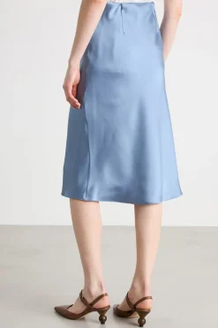 Gonna midi in raso - Azzurro