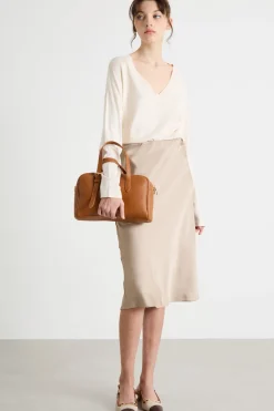 Gonna midi in raso - Beige