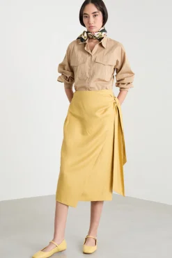 Gonna midi in twill con fusciacca - Giallo