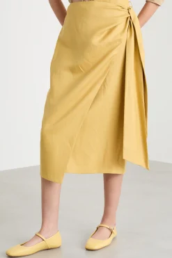Gonna midi in twill con fusciacca - Giallo