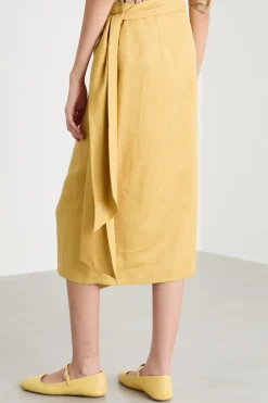 Gonna midi in twill con fusciacca - Giallo