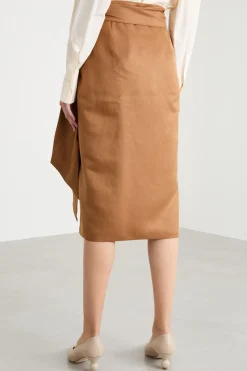 Gonna midi in twill con fusciacca - Marrone
