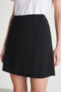 Gonna pantalone in jersey gessato - Nero