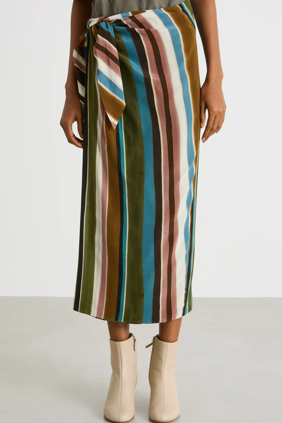 Gonna pareo con pannello - Verde Marrone Rosa