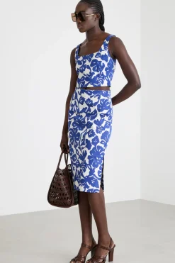 Gonna pencil in raso stretch - Blu Bianco