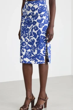 Gonna pencil in raso stretch - Blu Bianco
