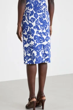Gonna pencil in raso stretch - Blu Bianco