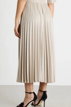 Gonna plissé in jersey laminato - Beige