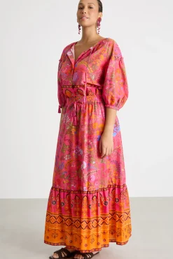 Gonna stampata con balze - Fuxia Arancione