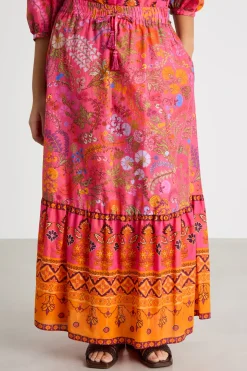 Gonna stampata con balze - Fuxia Arancione