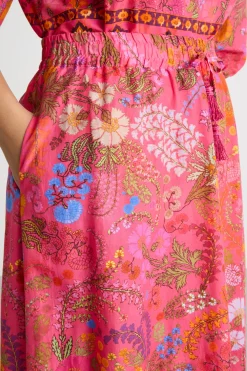 Gonna stampata con balze - Fuxia Arancione