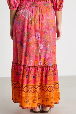 Gonna stampata con balze - Fuxia Arancione