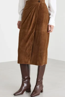 Gonna tubino con motivo drappeggiato - Marrone