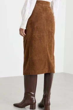 Gonna tubino con motivo drappeggiato - Marrone