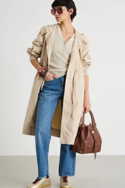 Impermeabile con cappuccio e coulisse - Beige
