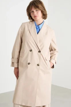 Impermeabile in twill antigoccia con maniche rimovibili - Beige