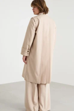 Impermeabile in twill antigoccia con maniche rimovibili - Beige