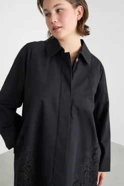 Impermeabile in twill antigoccia con ricamo - Nero