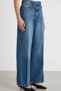 Jeans ampio con borchie - Blu