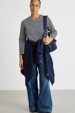 Jeans ampio con bottoni in stile marinière - Blu