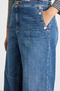 Jeans ampio con bottoni in stile marinière - Blu