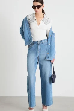 Jeans ampio con cintura - Azzurro