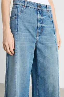 Jeans ampio con impunture - Azzurro