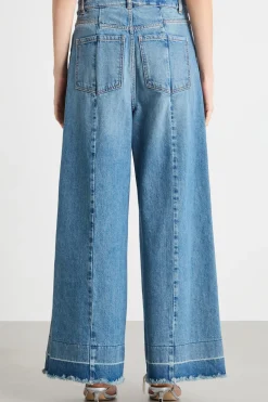 Jeans ampio con impunture - Azzurro
