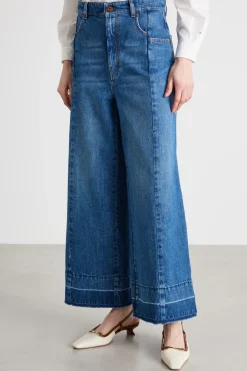Jeans ampio con impunture - Blu