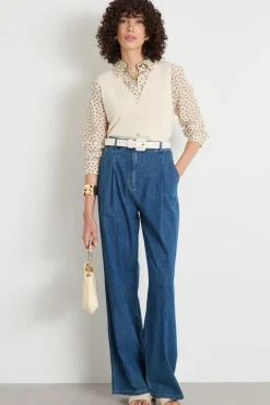 Jeans ampio con pinces - Blu
