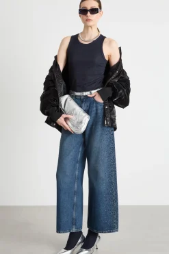 Jeans ampio con strass - Blu