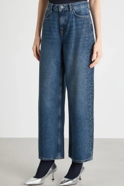 Jeans ampio con strass - Blu