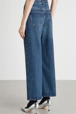 Jeans ampio con strass - Blu