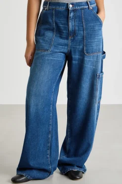 Jeans ampio con tasca cargo - Blu