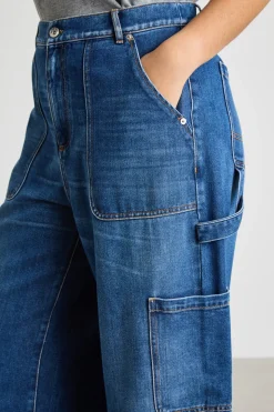 Jeans ampio con tasca cargo - Blu