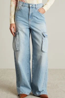 Jeans cargo in denim - Azzurro Denim