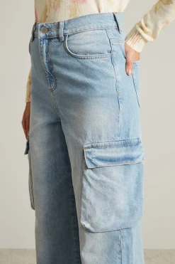 Jeans cargo in denim - Azzurro Denim