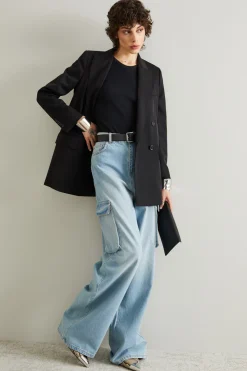 Jeans cargo in denim - Azzurro Denim