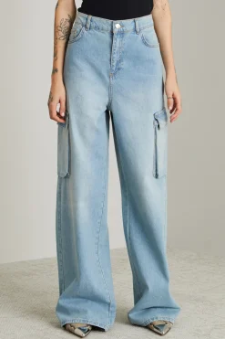 Jeans cargo in denim - Azzurro Denim