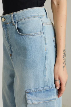 Jeans cargo in denim - Azzurro Denim