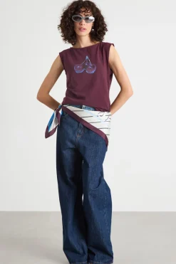 Jeans con cintura a contrasto - Blu