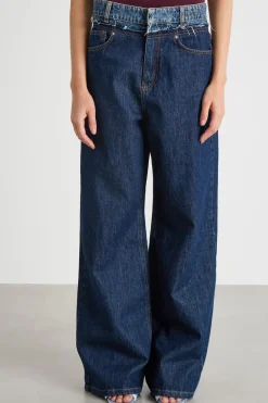 Jeans con cintura a contrasto - Blu