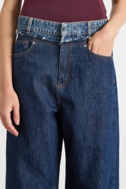 Jeans con cintura a contrasto - Blu